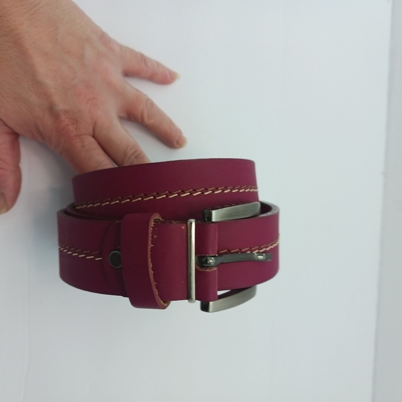 Mens Leather Belt Casual Burgundy Medium/ Large - Picture 3 of 5